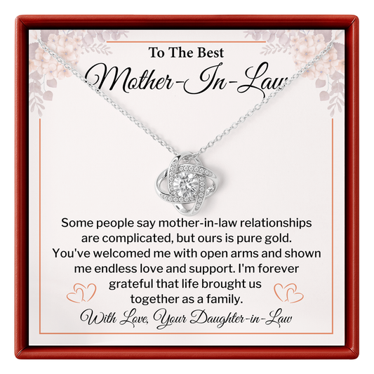 Necklace with a sentimental message card for the best mother-in-law
