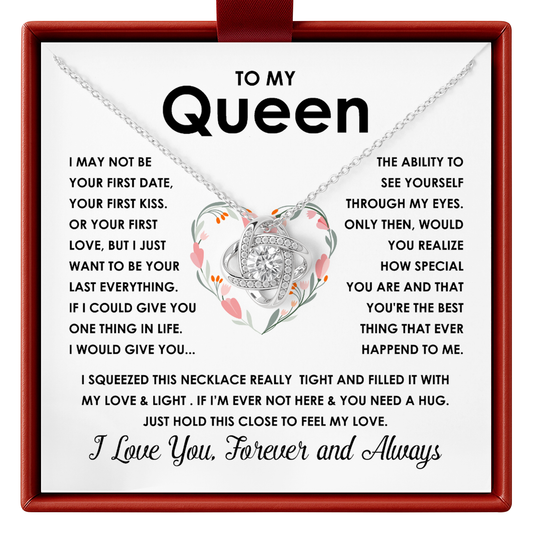 Necklace with heart-shaped pendant and romantic message card in a red box.