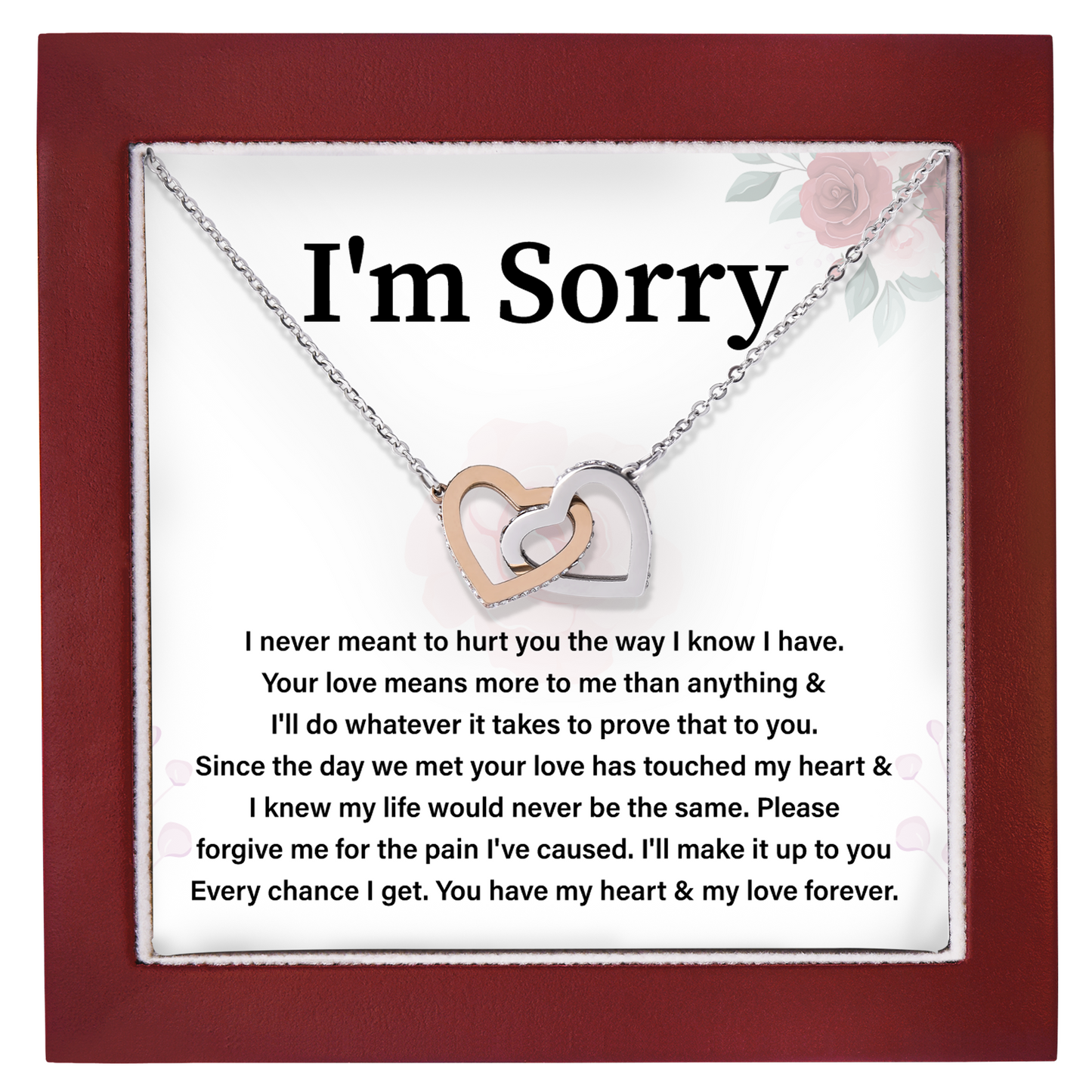 I'm Sorry Necklace for Her Apology Gift for Wife, Girlfriend or Partner with Interlocking Hearts Necklace