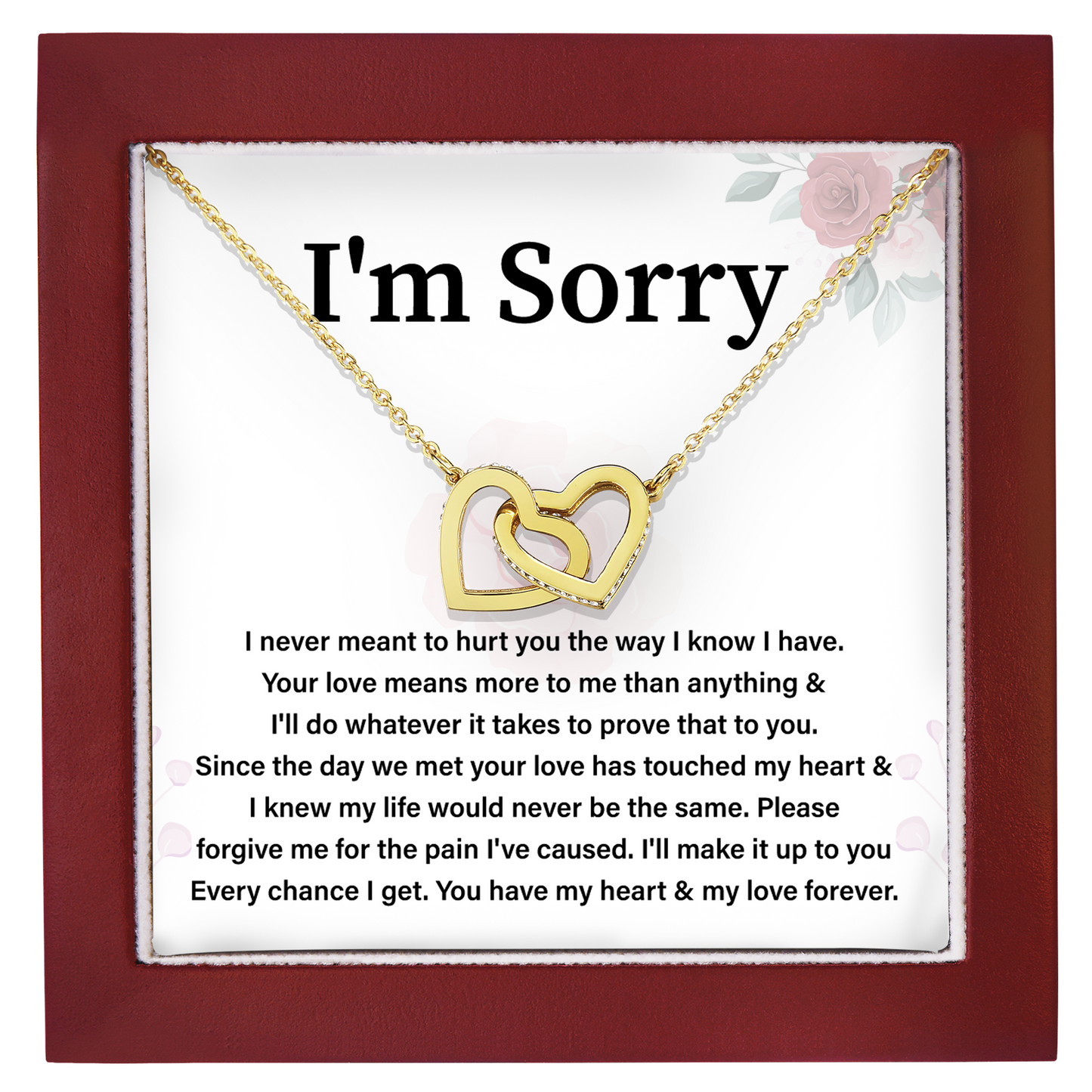 I'm Sorry Necklace for Her Apology Gift for Wife, Girlfriend or Partner with Interlocking Hearts Necklace