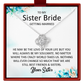 Necklace with sentimental message card for sister bride on a white background