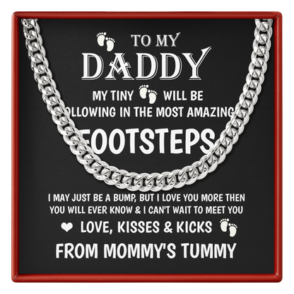 silver chain necklace with a sentimental message on a black background for daddy