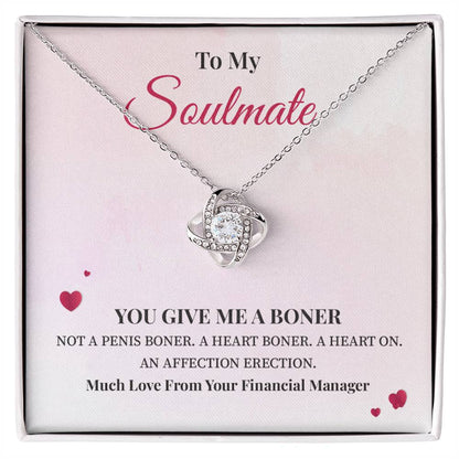 To My Soulmate. Much Love From Your Financial Manager, Give Me A Boner, Not Penis Boner Funny Gag Gifts, Love Knot Necklace Gifts For Financial Manager Wife | Thoughtful Necklace For Women & Men Financial Managers' Wives | Perfect Wife Necklace Gift, Love Knot Necklace
