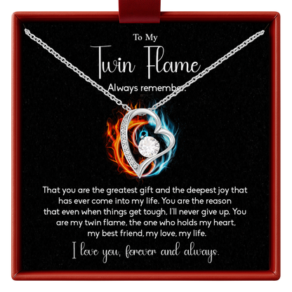 Necklace with heart-shaped pendant in a gift box with sentimental message