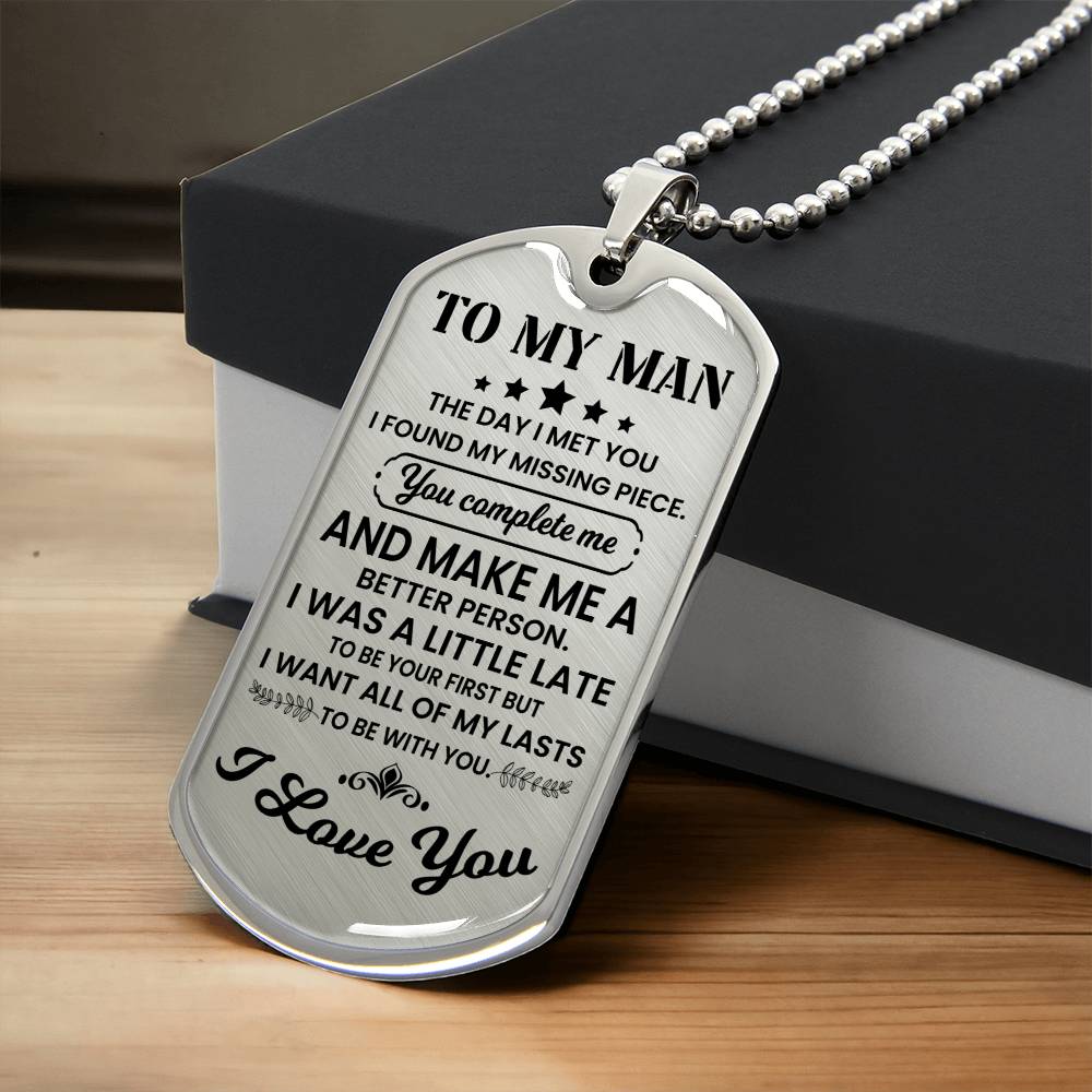 To My Man Dog Tag Necklace – Romantic Gift for Him