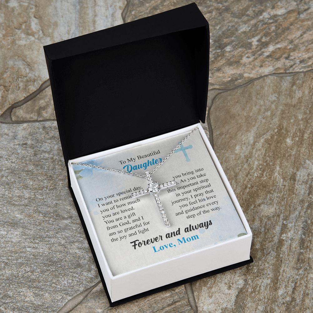 To My Beautiful Daughter Cross Necklace From Mom, On Your Special Day, Love Knot Necklace For Women, Birthday Christmas Present