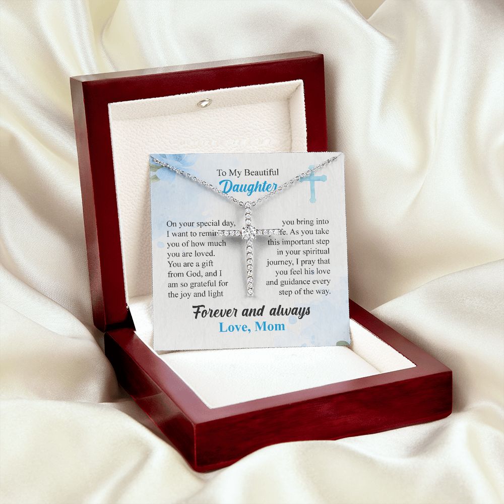 To My Beautiful Daughter Cross Necklace From Mom, On Your Special Day, Love Knot Necklace For Women, Birthday Christmas Present