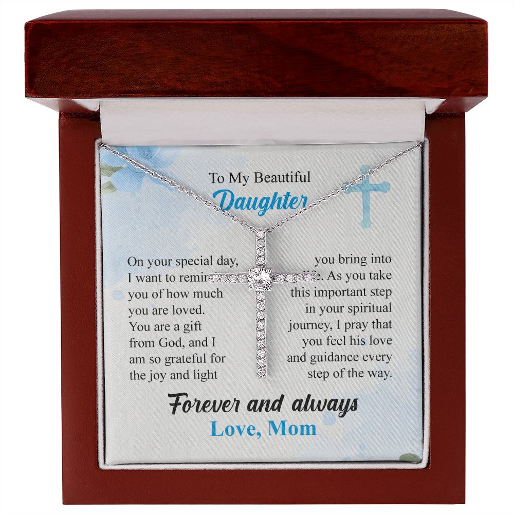 To My Beautiful Daughter Cross Necklace From Mom, On Your Special Day, Love Knot Necklace For Women, Birthday Christmas Present