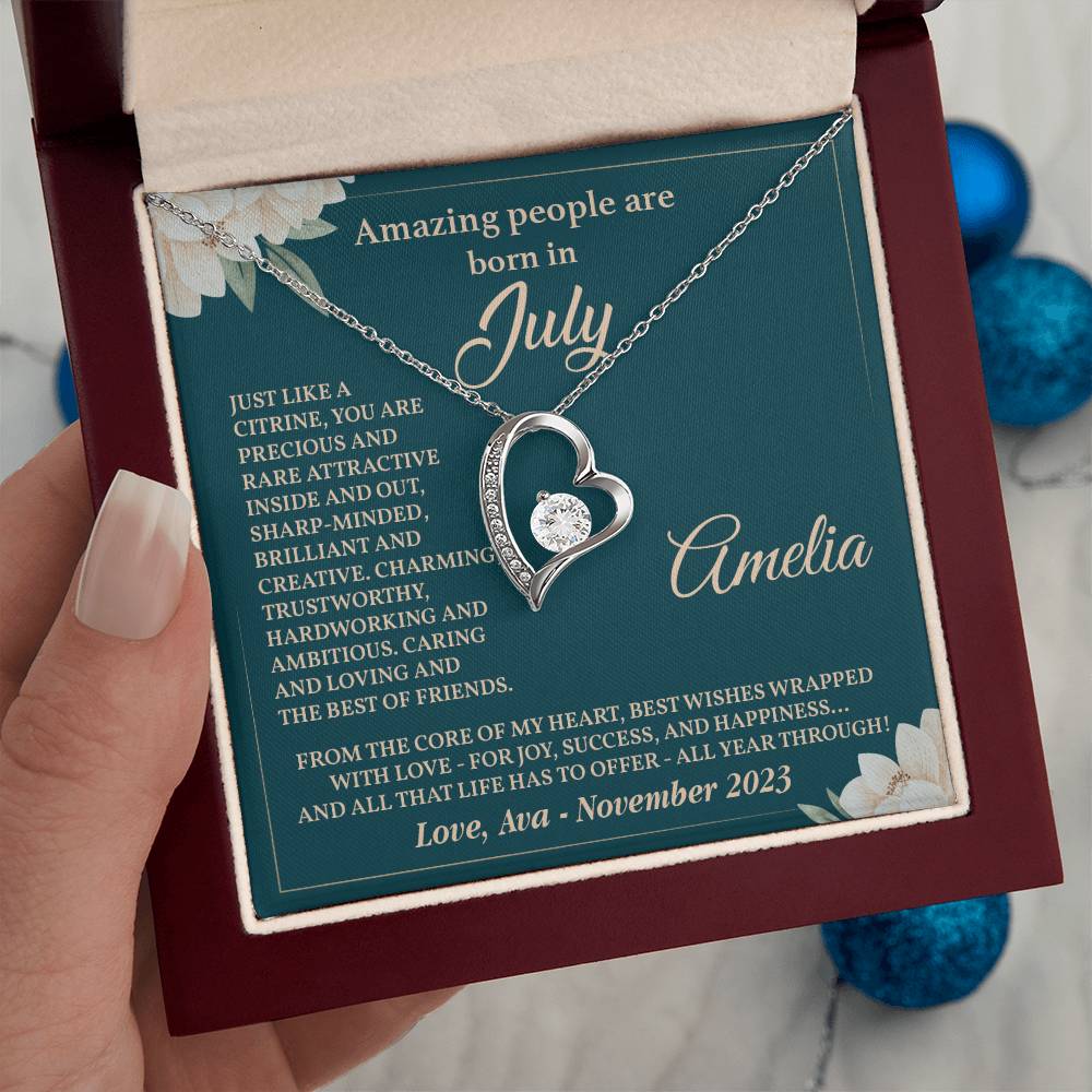 July Birthstone Heart Necklace Gift for Her – Message Box