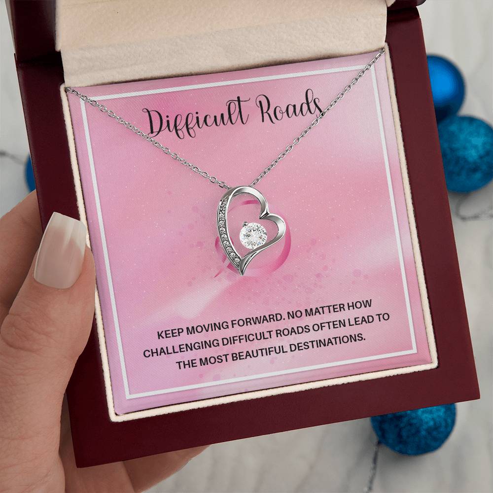 Difficult Roads Keep Moving Forward Necklace Meaningful Gift Supportive Gift Motivational Jewelry Never Give Up Necklace Stronger Necklace Breast Cancer Necklace For Soulmate Braver Necklace Cancer Survivor Jewelry Jewelry For Empowering Women