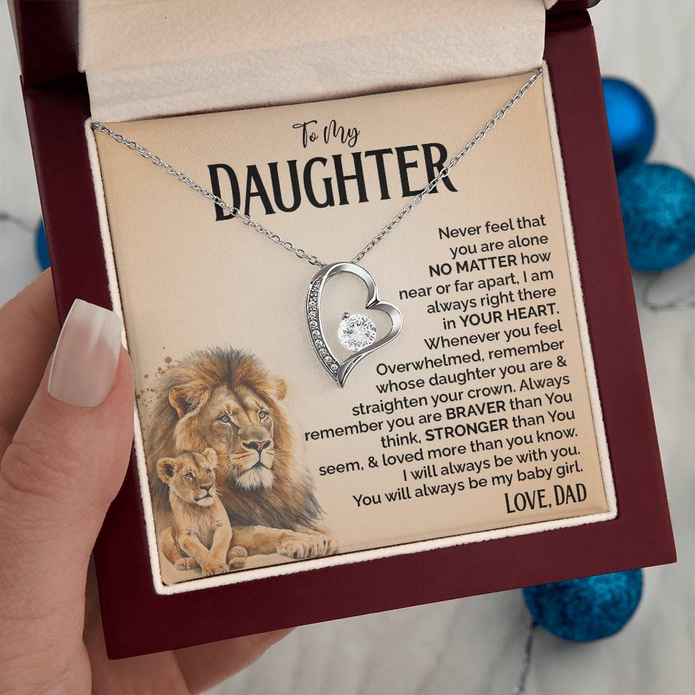 Heart Necklace for Daughter from Dad with Lion Message Card