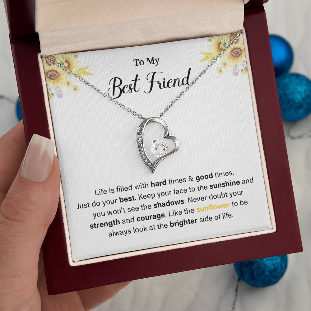 Sunflower Heart Necklace for Best Friend with Message Card
