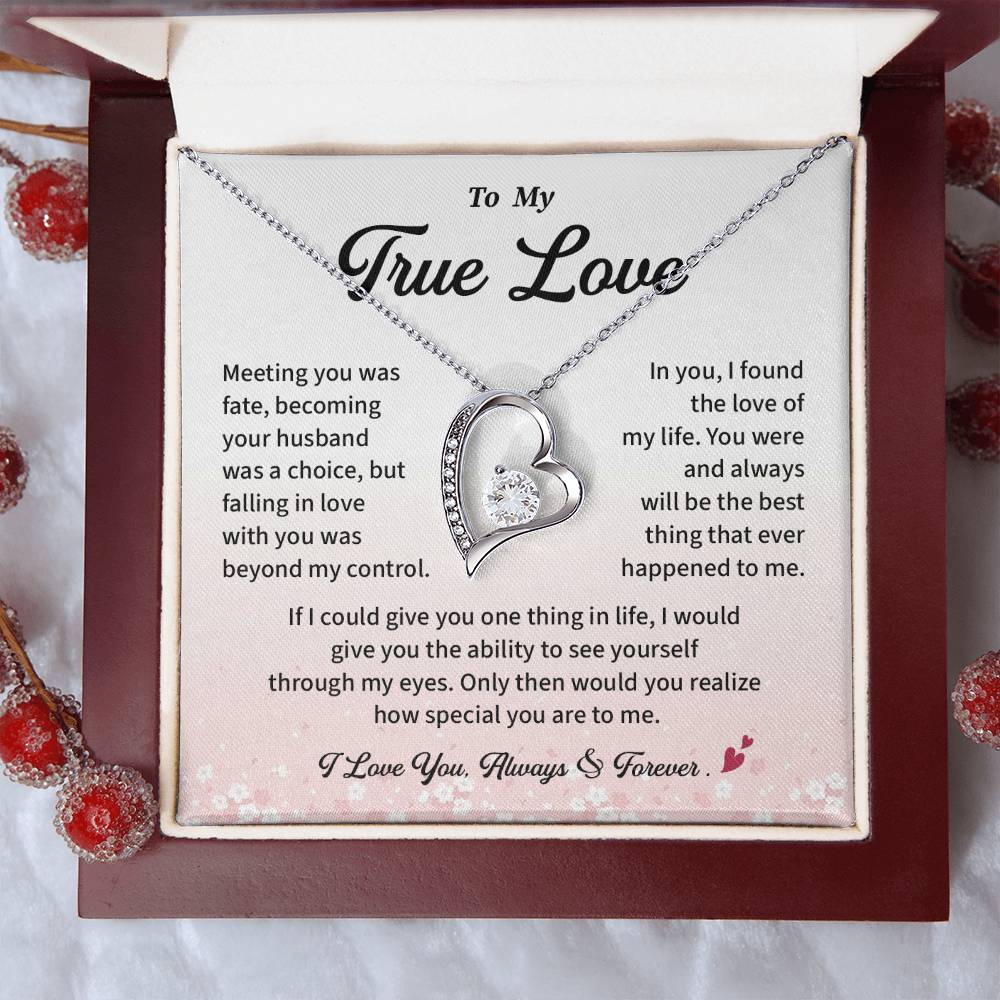 True Love Necklace Gift from Husband Pendant with Romantic Message Card in Gift Box