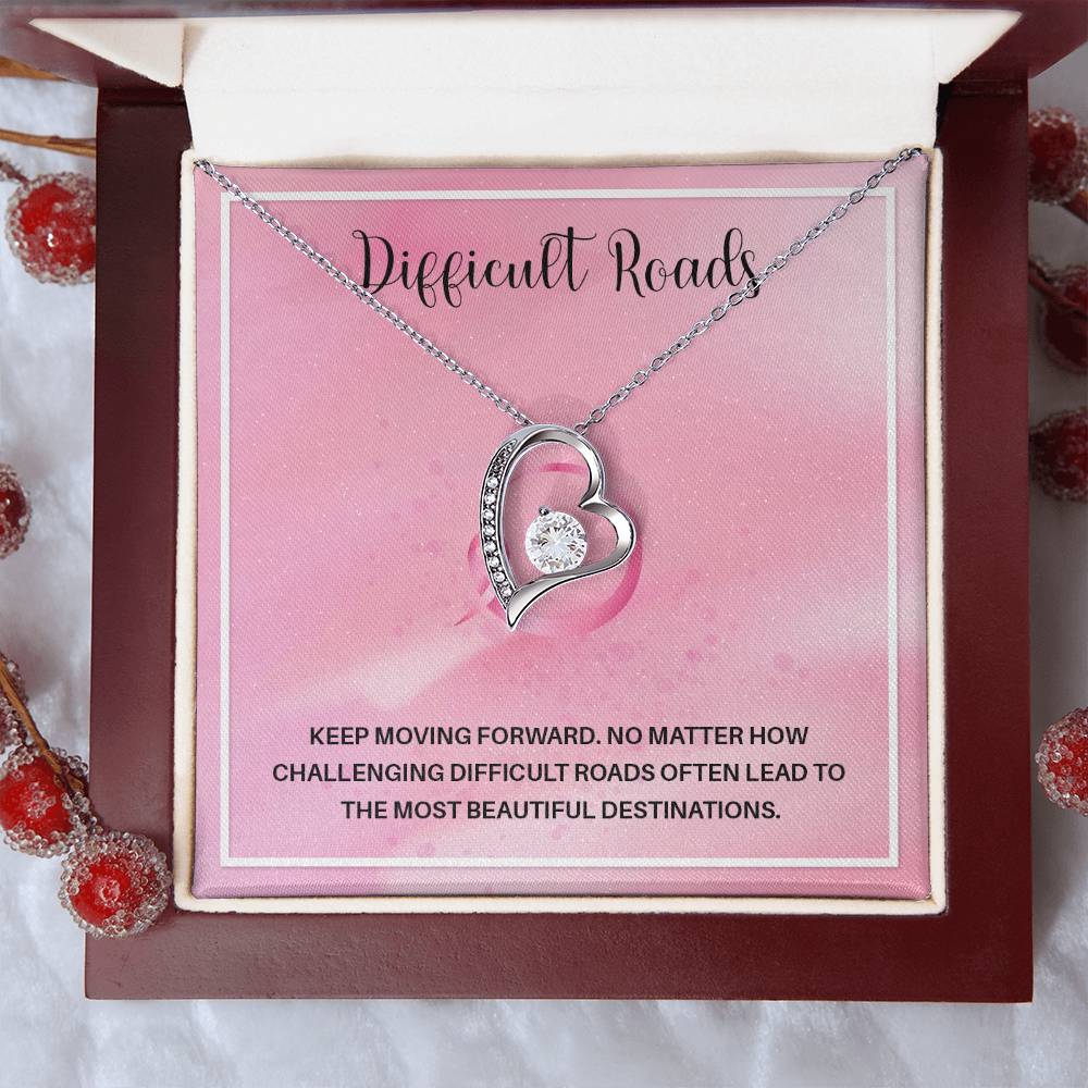 Difficult Roads Keep Moving Forward Necklace Meaningful Gift Supportive Gift Motivational Jewelry Never Give Up Necklace Stronger Necklace Breast Cancer Necklace For Soulmate Braver Necklace Cancer Survivor Jewelry Jewelry For Empowering Women