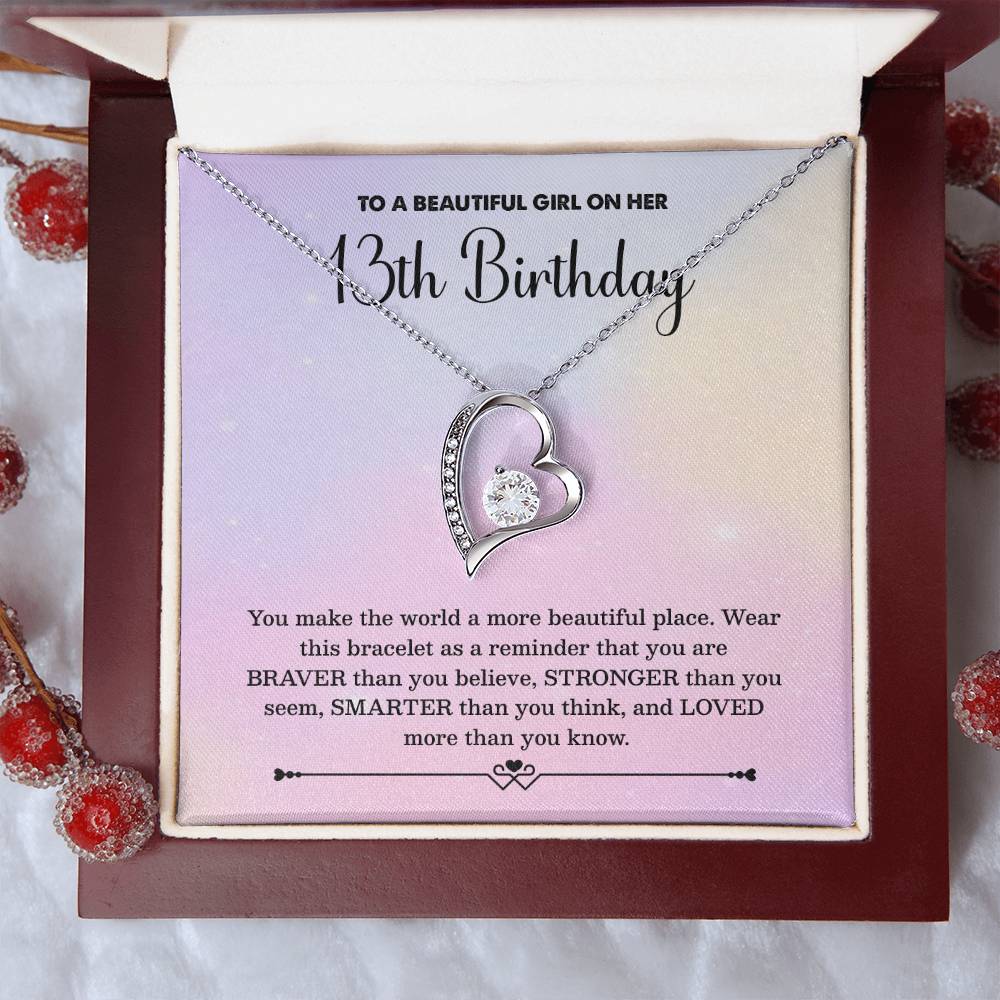 13th Birthday Necklace for Girl – Heart Pendant with Pastel Message Card