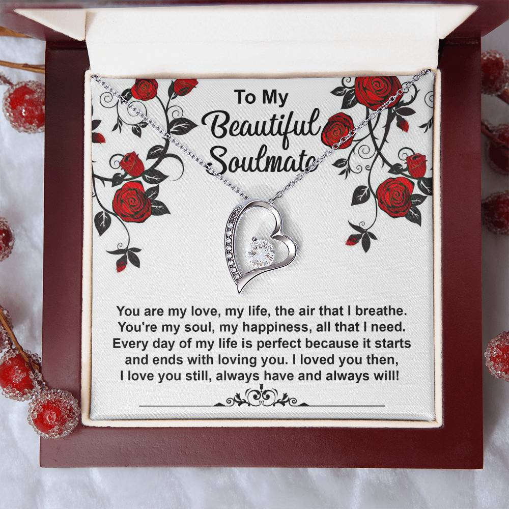 To My Beautiful Soulmate Necklace Gift, Forever Heart Necklace Gift For Wife, Girlfriend, Fiancée, Valentine's Day Soulmate Jewelry With A Meaningful Message Card.