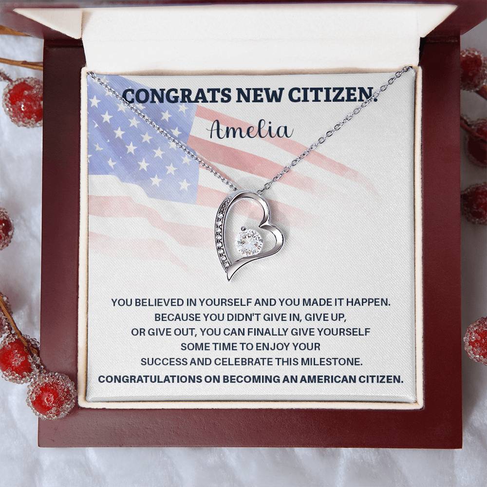 Congrats Necklace For New U.s. Citizen Amelia Necklace For New U.s. Citizen Gift For New American Citizen Necklace With Citizenship Message U.s. Citizenship Achievement Gift Necklace For Proud U.s. Citizen Necklace For Citizenship Success