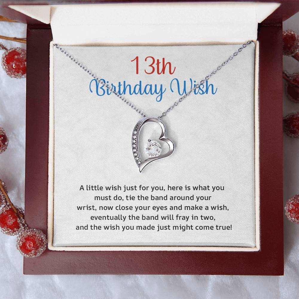 13th Birthday Necklace Gift for Girls with Sweet Wish Card