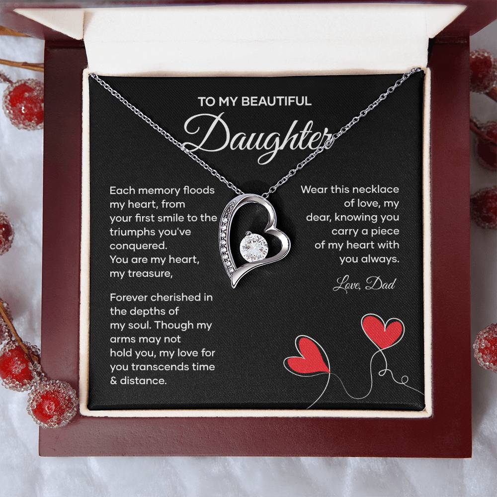 Daughter Heart Necklace from Dad Gift Box with Card