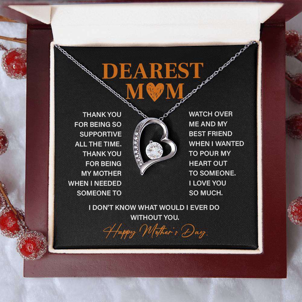 Dearest Mom, Inspirational Gift Necklace For Mother Necklace With Message Of Gratitude And Love Heart Pendant Necklace Best Friend Necklace For Support Best Christmas Necklace Gift Best Family Necklace Gift Best Necklace Gift For Mother's Day