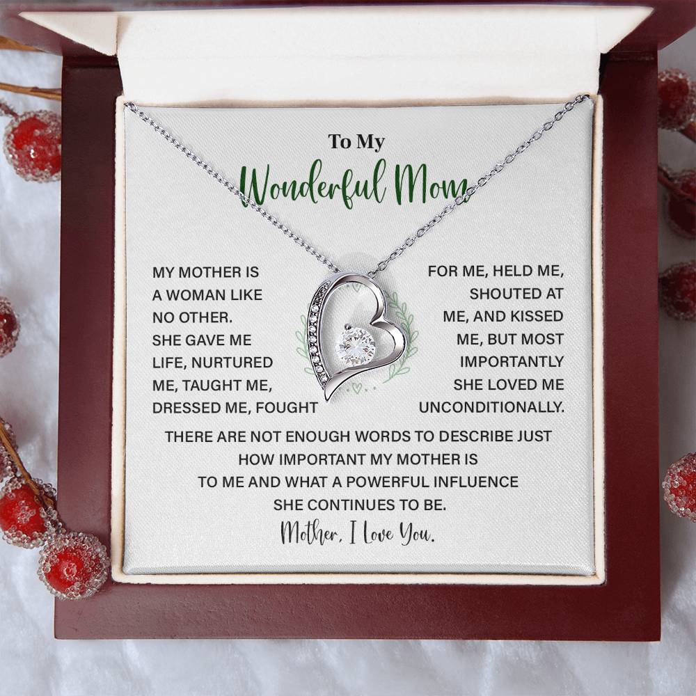 To My Wonderful Mom, Inspirational Gift Necklace For Mother Heart Pendant Necklace Best Christmas Necklace Gift Inspirational Jewelry Gift  Sentimental Necklace Gift Meaningful Necklace Gift For Loving Mother Wonderful Mom Necklace Gift