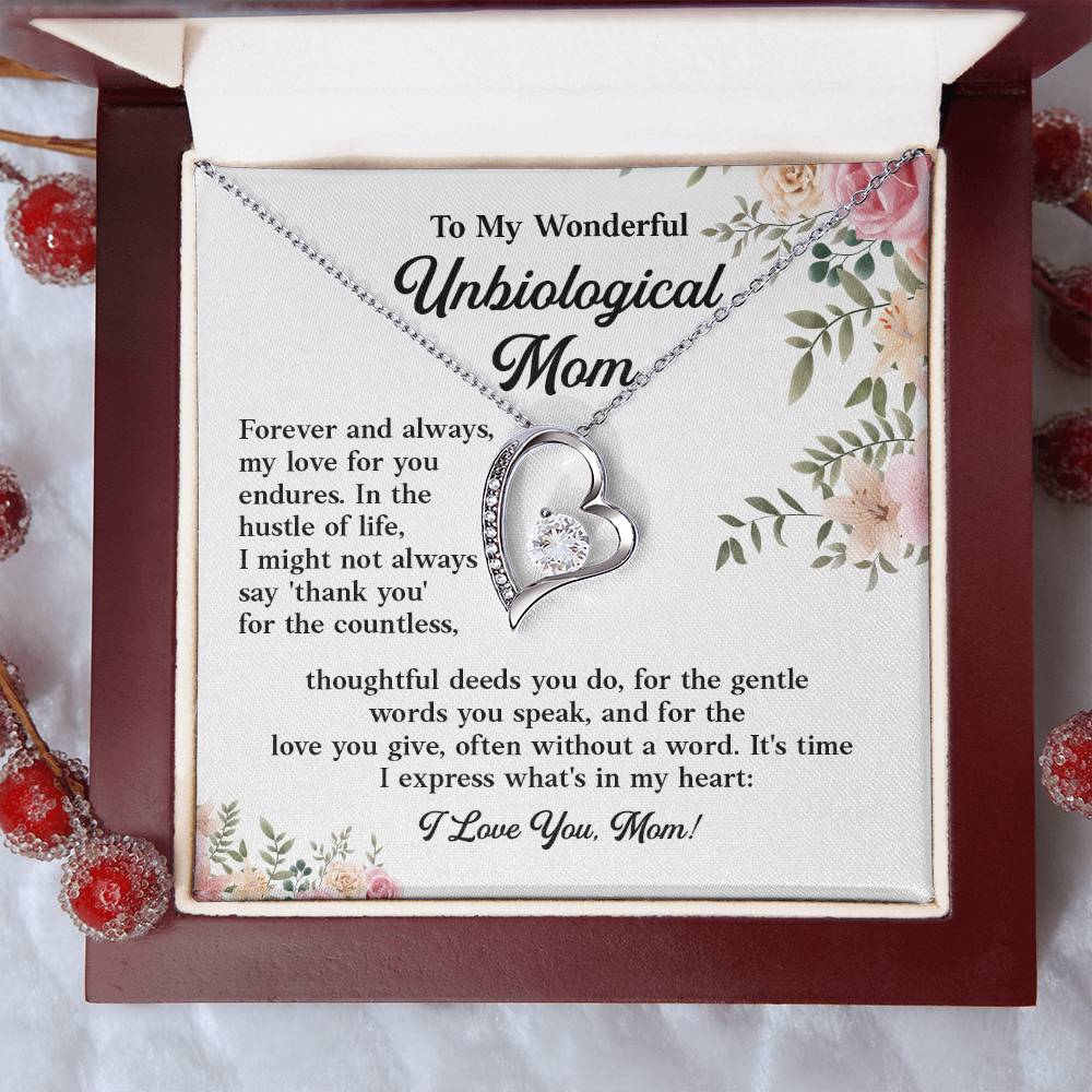 To My Wonderful Unbiological Mom, Best Appreciation Necklace Gift For Mom Thoughtful Words And Love Necklace Forever Love Necklace For Second Mom Best Appreciation Necklace Thank You Necklace Unbiological Mom Necklace Gift From Son