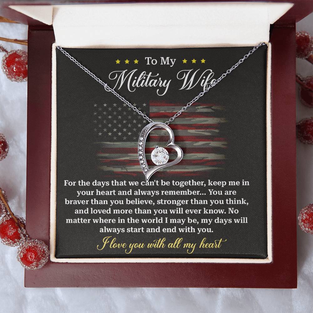 Military Wife Necklace - Braver, Stronger, Loved Forever, A Heartfelt Gift Of Love Across Distance - From Your Heartfelt Husband