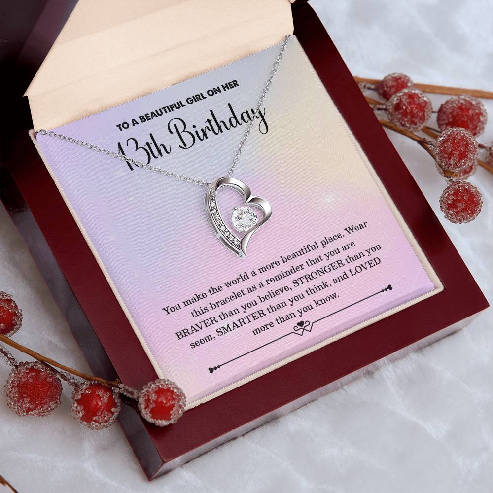 13th Birthday Necklace for Girl – Heart Pendant with Pastel Message Card