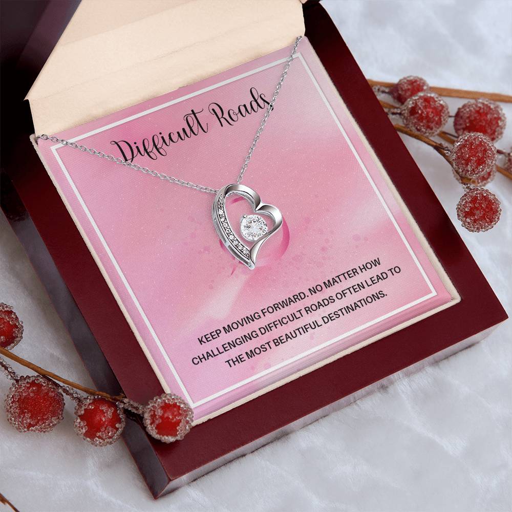 Difficult Roads Keep Moving Forward Necklace Meaningful Gift Supportive Gift Motivational Jewelry Never Give Up Necklace Stronger Necklace Breast Cancer Necklace For Soulmate Braver Necklace Cancer Survivor Jewelry Jewelry For Empowering Women