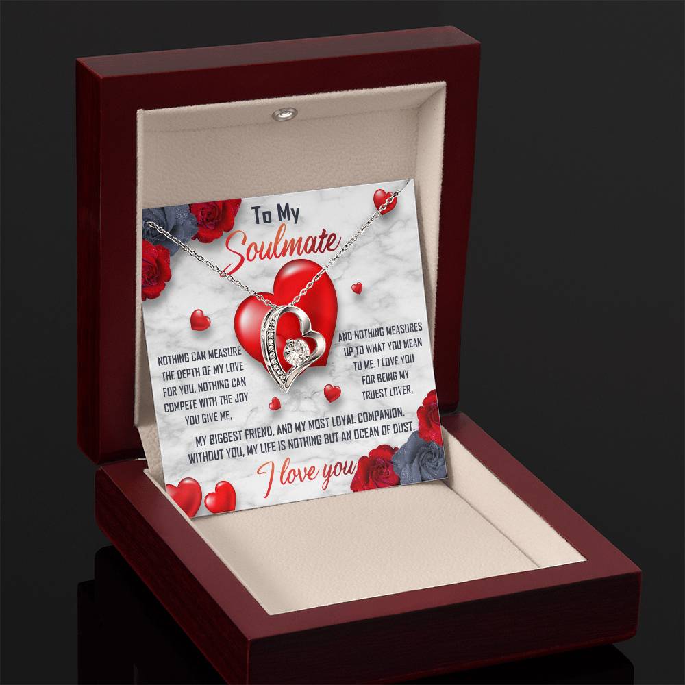 To My Soulmate Necklace Gift- Nothing Can Measure The Depth Of My Love For You, Valentine's Day Soulmate Jewelry With A Meaningful Message Card.