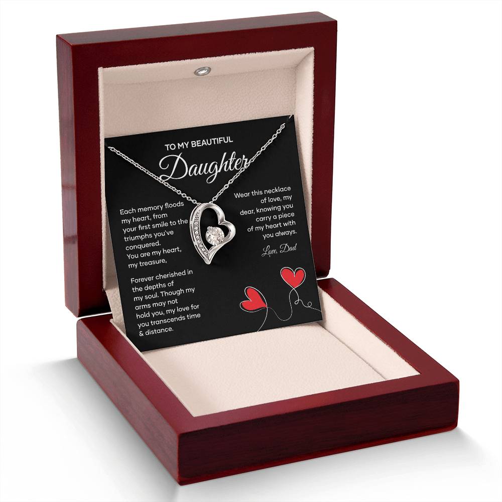 Daughter Heart Necklace from Dad Gift Box with Card