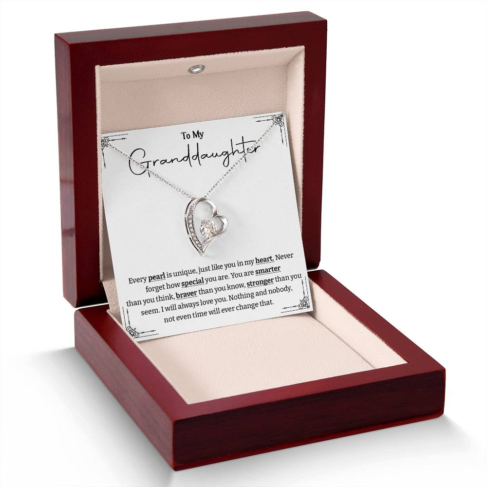 Granddaughter Necklace Gift – Unique Like a Pearl Heart Pendant