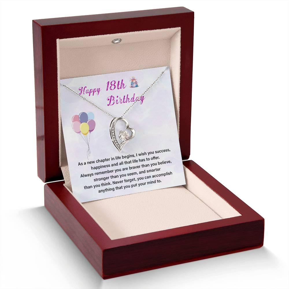 18th Birthday Gift Necklace for Girl – Heart Pendant & Gift Card