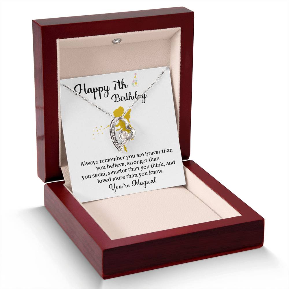 7th Birthday Gift for Girl – Fairy Heart Necklace with Message Card