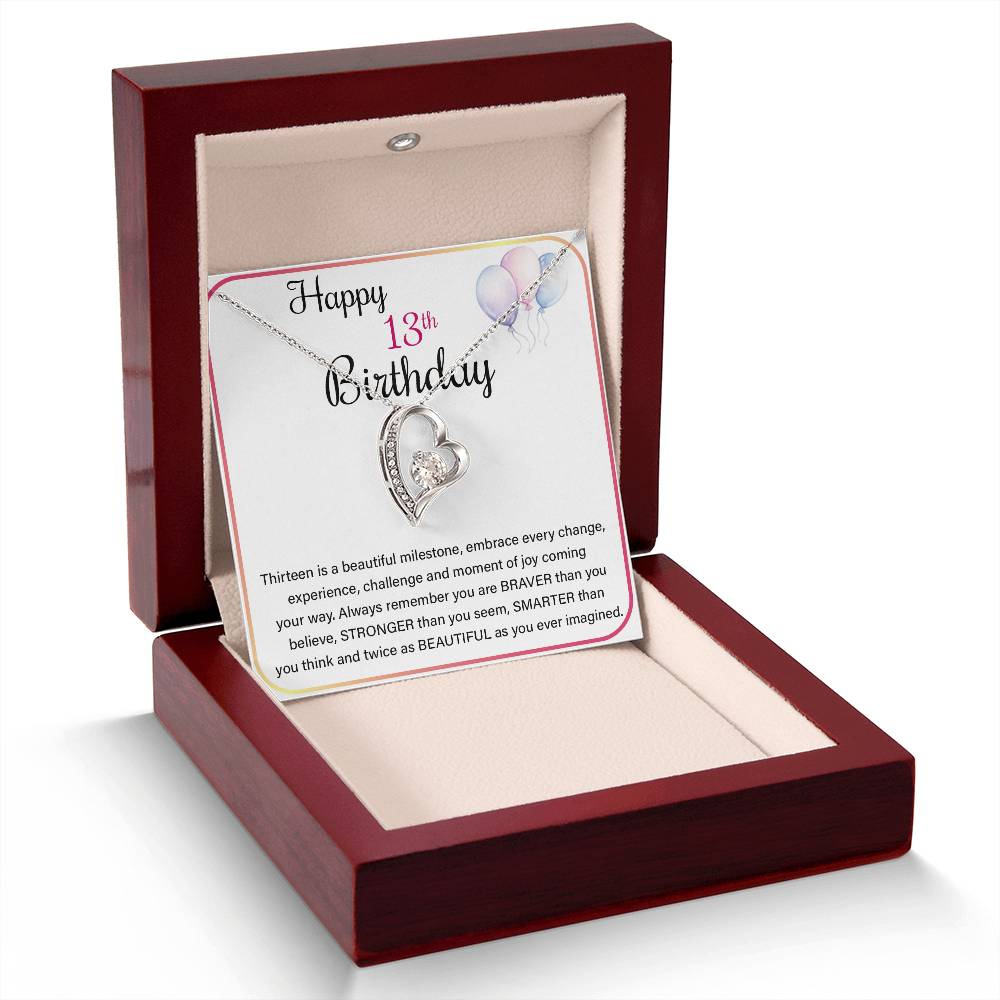 13th Birthday Necklace for Teen Girl – Heart Pendant & Milestone Card