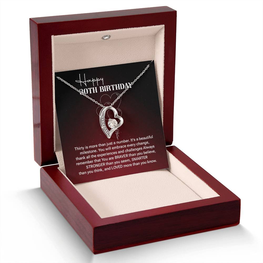 30th Birthday Necklace Gift for Women – Heart Pendant & Message Box