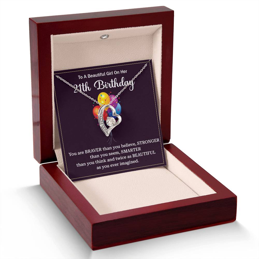 21st Birthday Gift Necklace for Her – Message Card and Gift Box