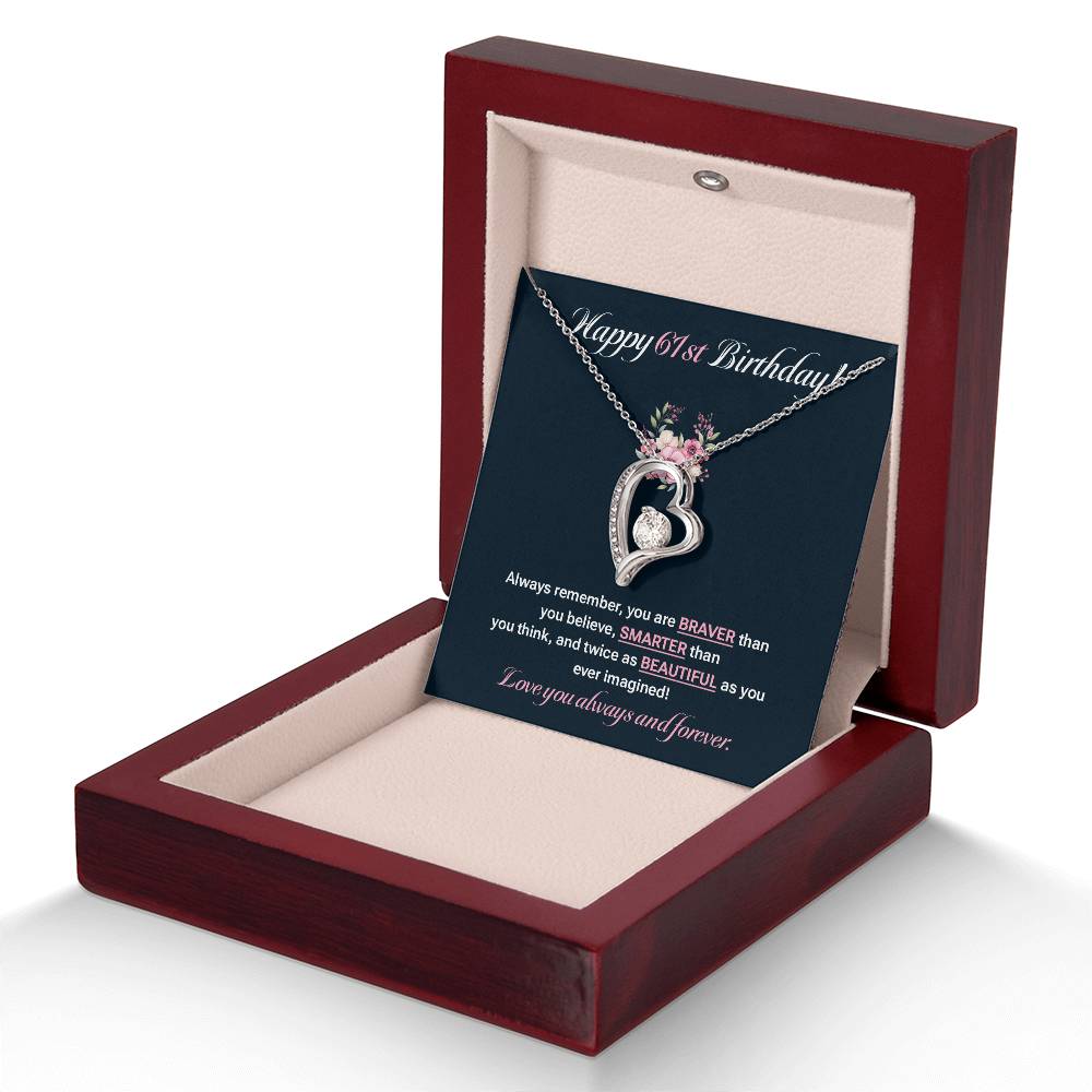 61st Birthday Necklace Gift for Her – Heart Pendant with Message Card