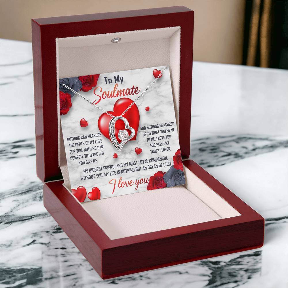 To My Soulmate Necklace Gift- Nothing Can Measure The Depth Of My Love For You, Valentine's Day Soulmate Jewelry With A Meaningful Message Card.