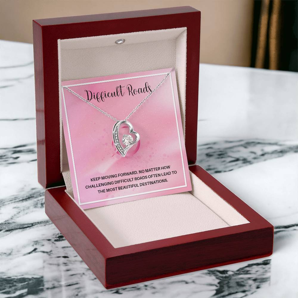 Difficult Roads Keep Moving Forward Necklace Meaningful Gift Supportive Gift Motivational Jewelry Never Give Up Necklace Stronger Necklace Breast Cancer Necklace For Soulmate Braver Necklace Cancer Survivor Jewelry Jewelry For Empowering Women