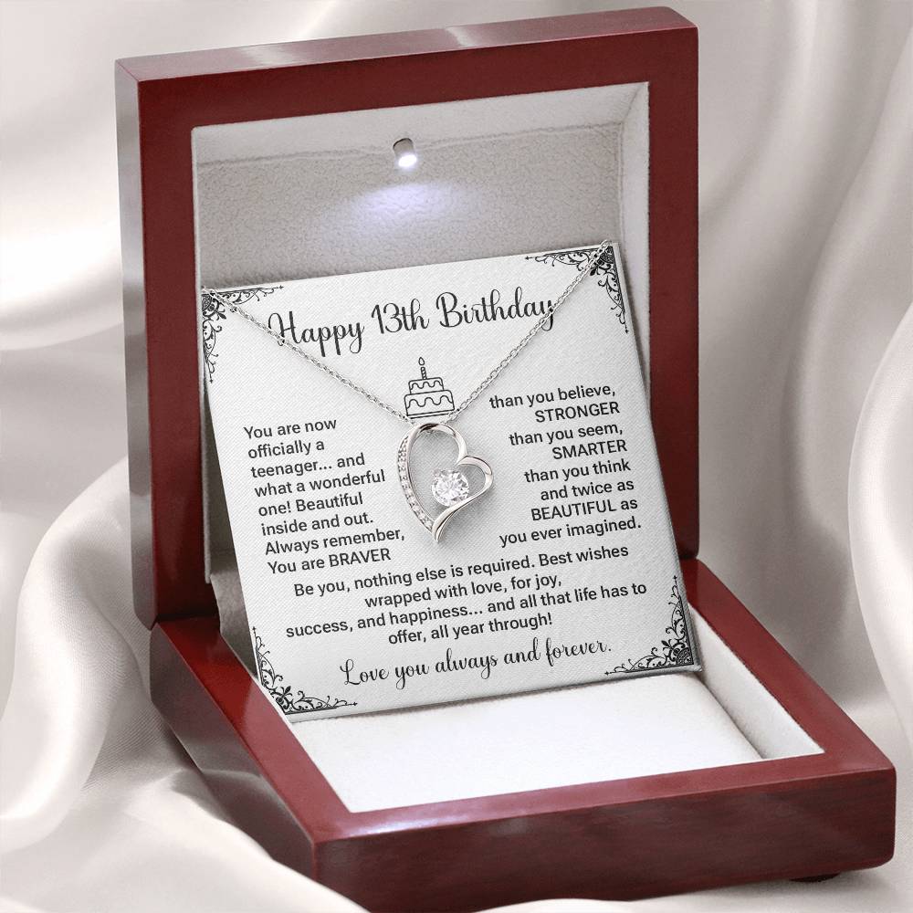 13th Birthday Gift for Teen Girl – Heart Necklace with Message Card