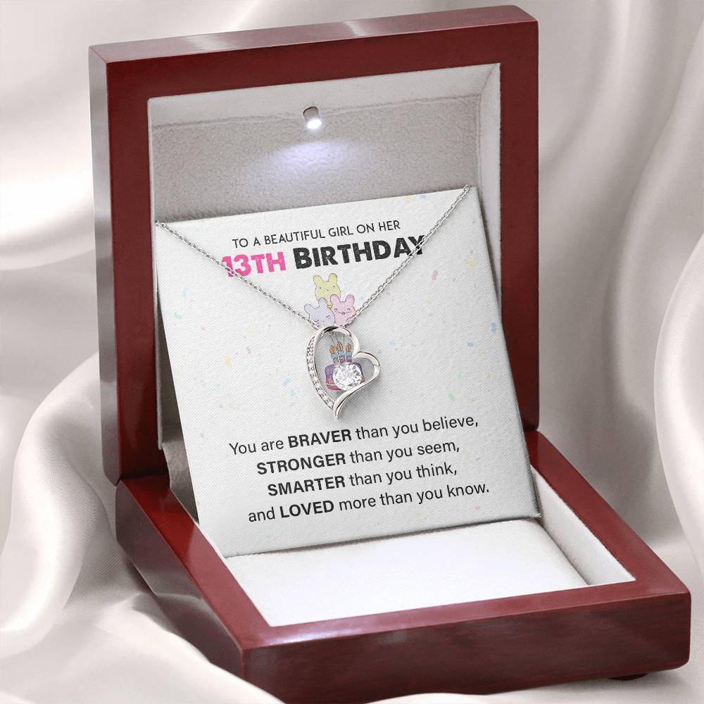 13th Birthday Necklace for Girl – Heart Pendant & Inspiring Card