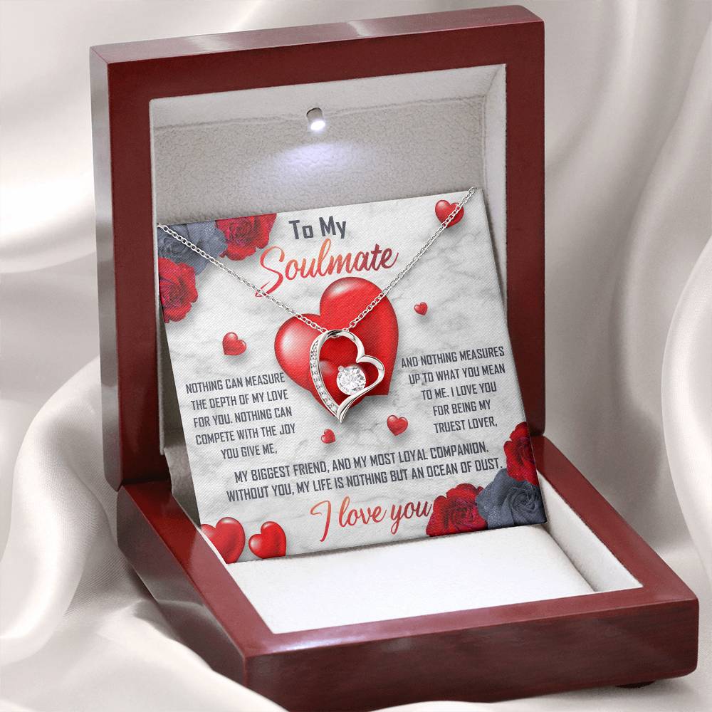 To My Soulmate Necklace Gift- Nothing Can Measure The Depth Of My Love For You, Valentine's Day Soulmate Jewelry With A Meaningful Message Card.