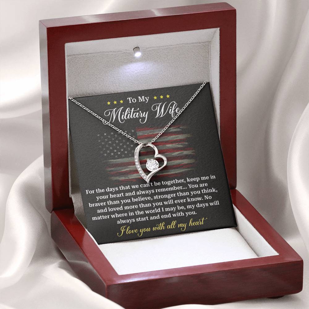 Military Wife Necklace - Braver, Stronger, Loved Forever, A Heartfelt Gift Of Love Across Distance - From Your Heartfelt Husband