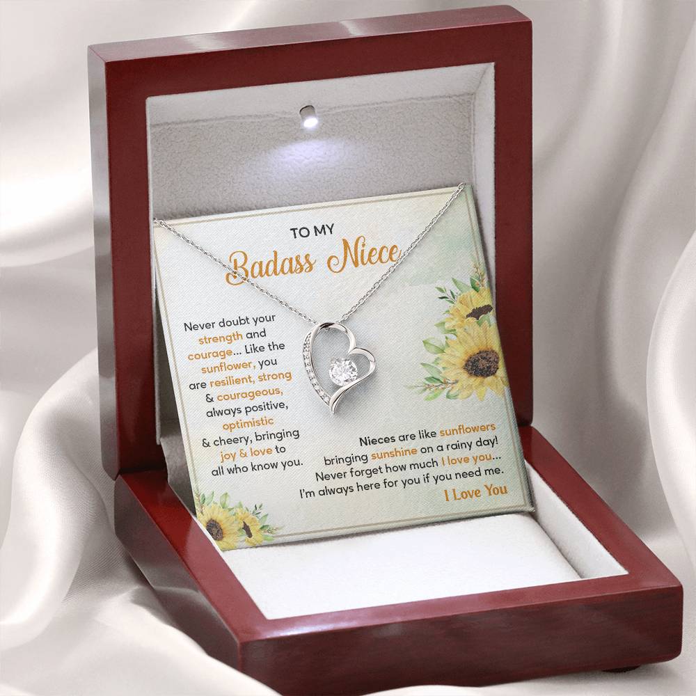 Badass Niece Necklace With Sunflower Message Card
