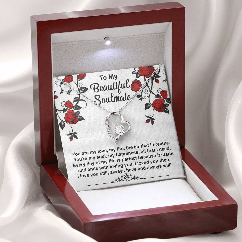 To My Beautiful Soulmate Necklace Gift, Forever Heart Necklace Gift For Wife, Girlfriend, Fiancée, Valentine's Day Soulmate Jewelry With A Meaningful Message Card.