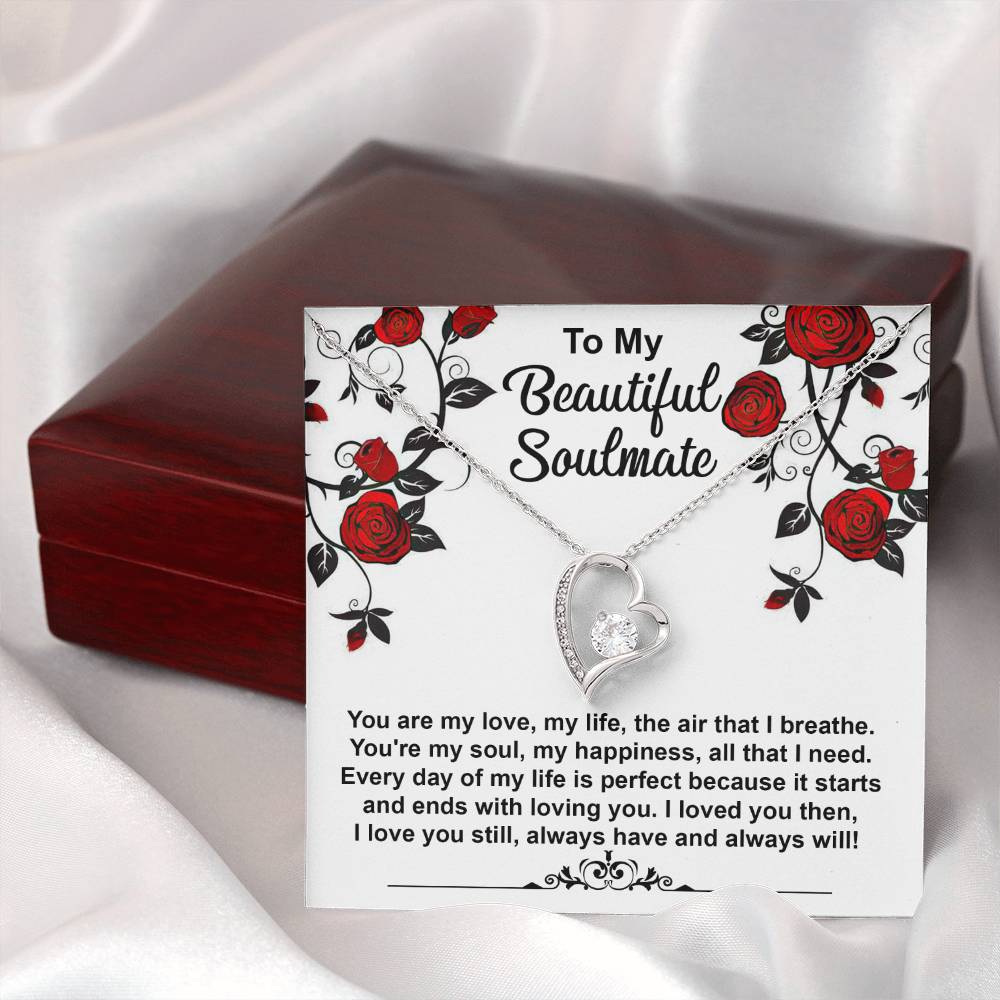 To My Beautiful Soulmate Necklace Gift, Forever Heart Necklace Gift For Wife, Girlfriend, Fiancée, Valentine's Day Soulmate Jewelry With A Meaningful Message Card.