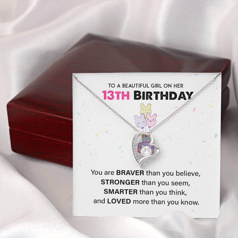 13th Birthday Necklace for Girl – Heart Pendant & Inspiring Card