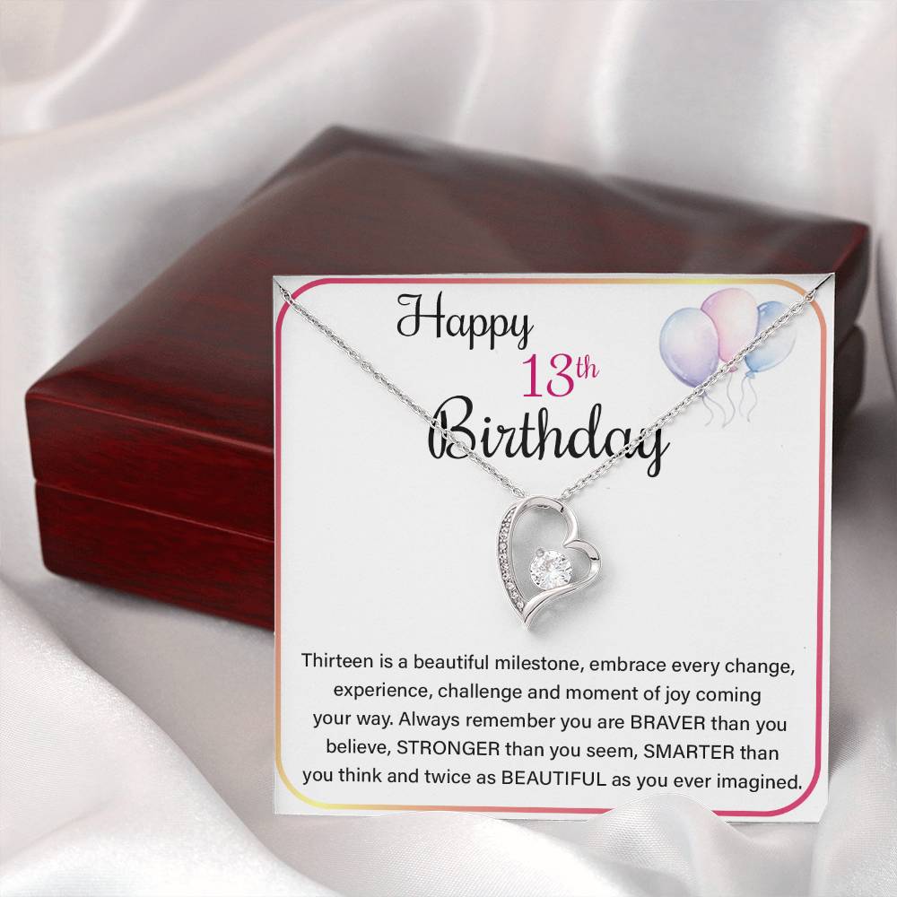 13th Birthday Necklace for Teen Girl – Heart Pendant & Milestone Card