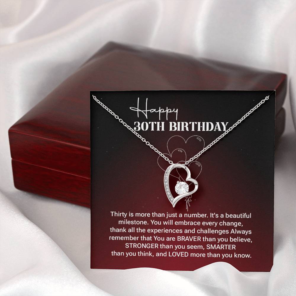 30th Birthday Necklace Gift for Women – Heart Pendant & Message Box